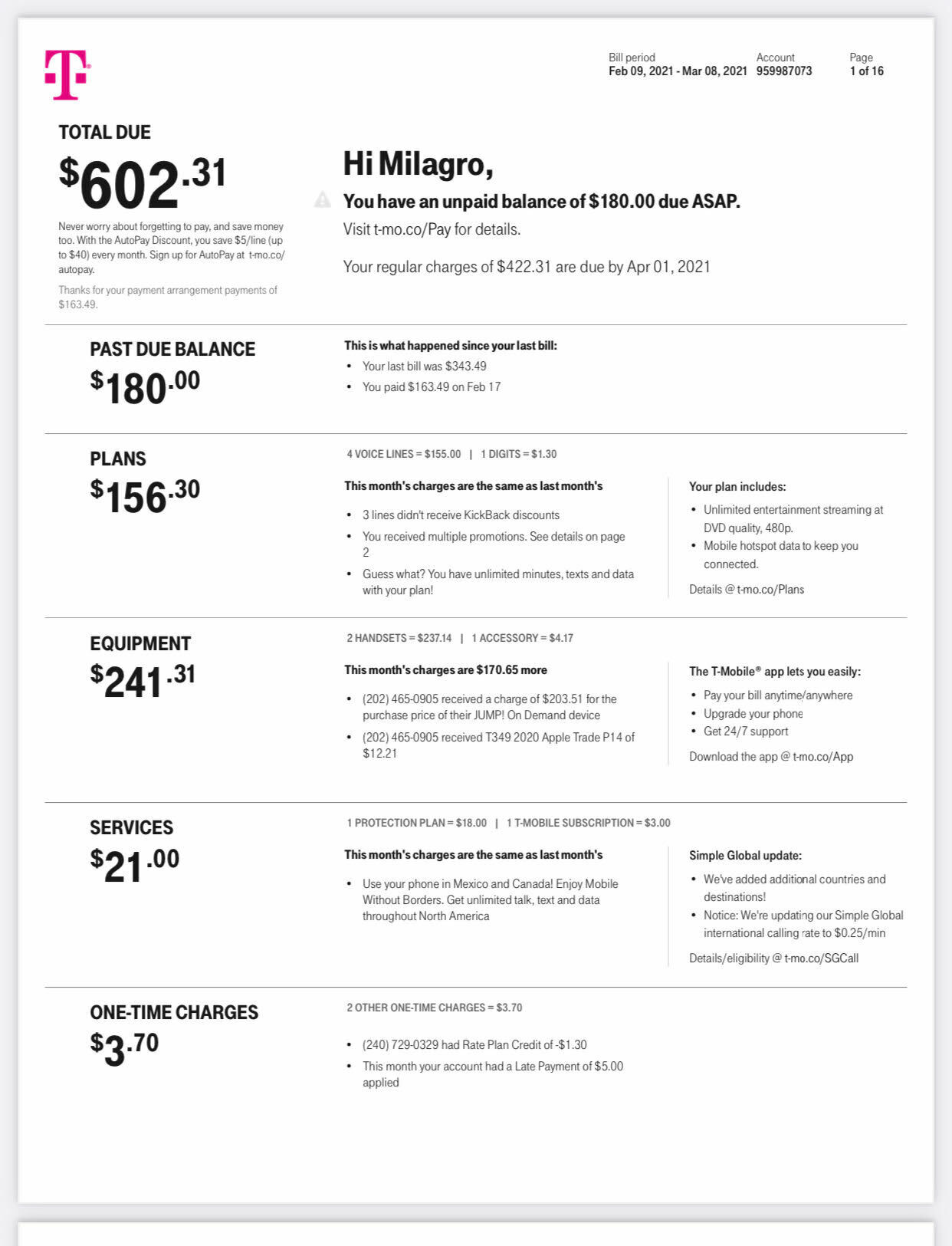 tmobile bill pay number