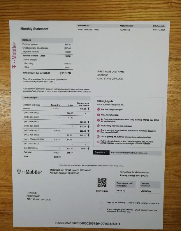 my t mobile billing statement