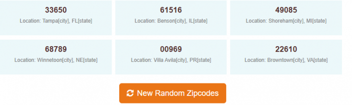 random zip code in california