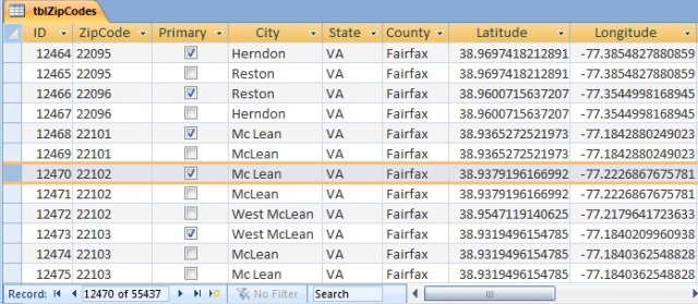 invalid zip code list